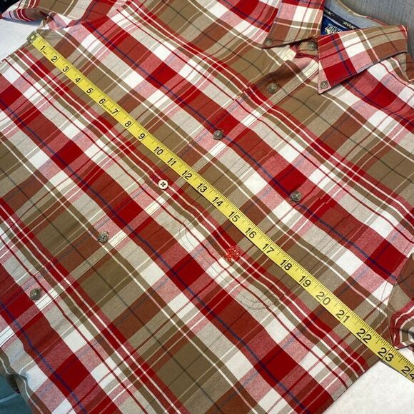 Wrangler Twenty X 20X Button Down Shirt Mens Sz M Long Sleeve Plaid Red Tan West - Picture 9 of 12